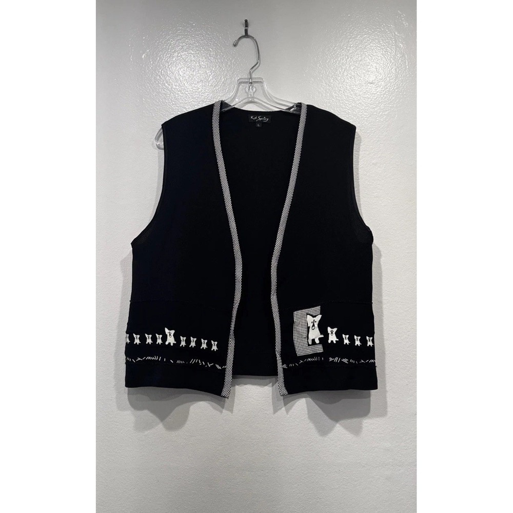KD Spring Open Black Dog Vest Size Large Dog Lover Check Trim Retro Rescue Artsy